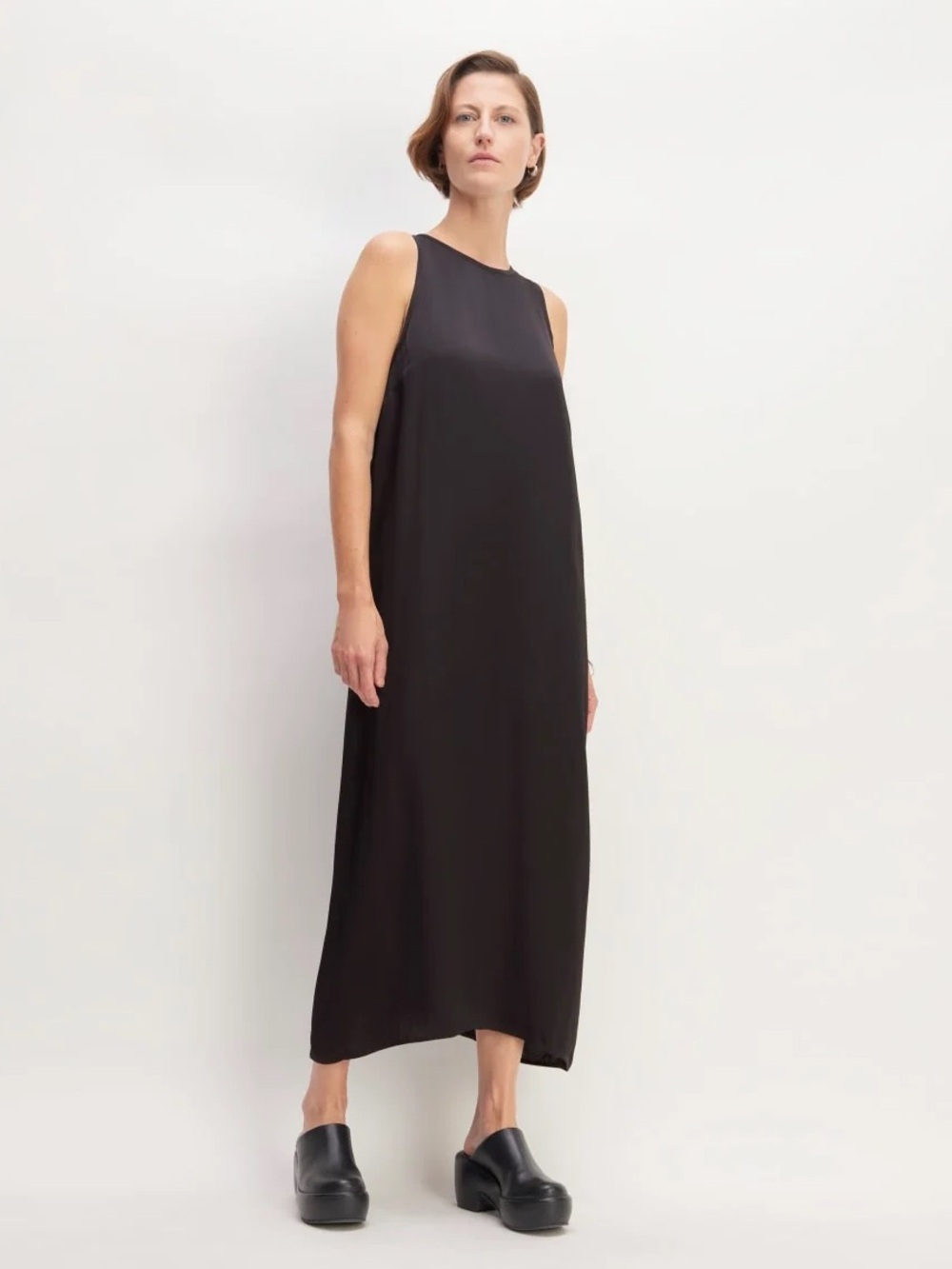 Everlane SATIN RACERBACK SLIP DRESS Black 10 Cocktail Minimalist Lagenlook Midi